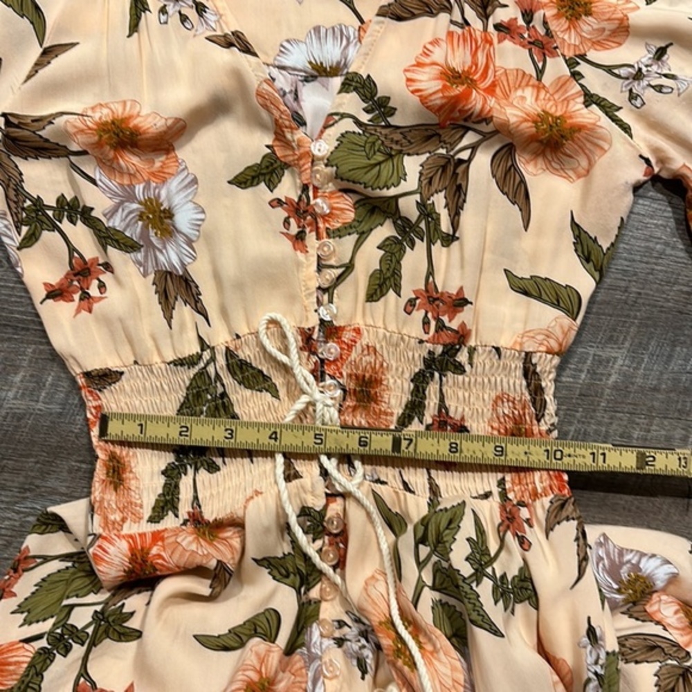 Jaase peach/orange floral bohemian maxi dress with button stern front size XS - Picture 9 of 11